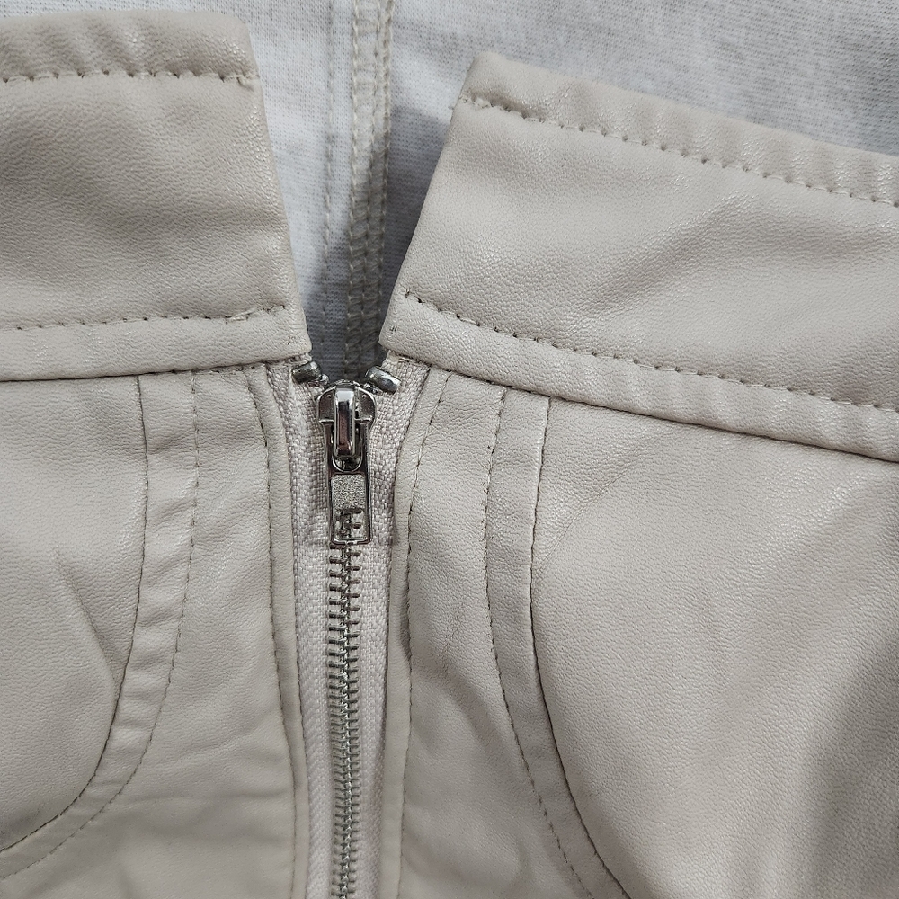 Coquette milkmaid corset beige cropped faux leather balloon statement sleeve SM - Picture 6 of 10